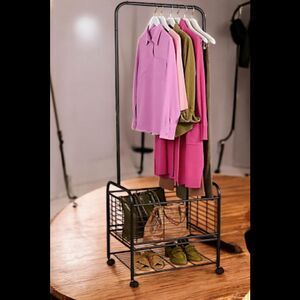 Cella Mobile Wardrobe Organizer with Basket and Shelf Black